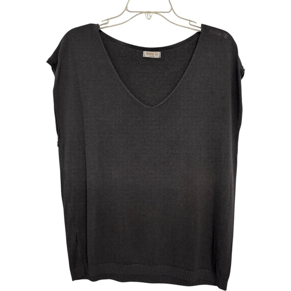 Suzy D London Charcoal Grey V-Neck Knit Top – One Size